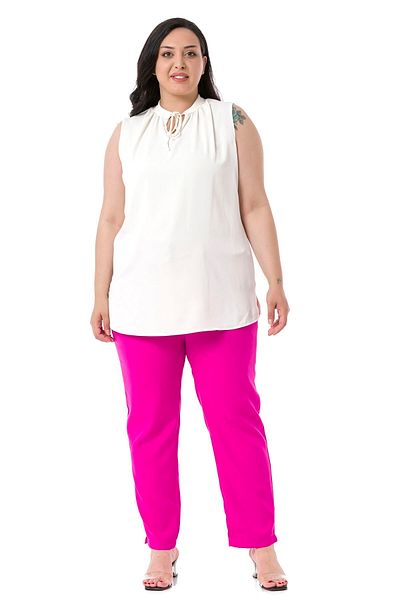 DISENTIS MODEST Plus Size Fuchsia Trousers with Elastic Waist and Side Zipper and Slits on the Leg