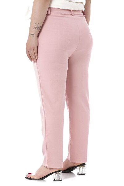 DISENTIS MODEST Plus Size Elastic Waist Side Zippered Leg Slit Powder Trousers