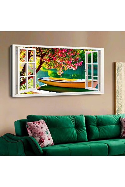 Zevahir Mobilya Dekorasyon 120x60 Kanvas Kayık Manzaralı Pencere Tablosu
