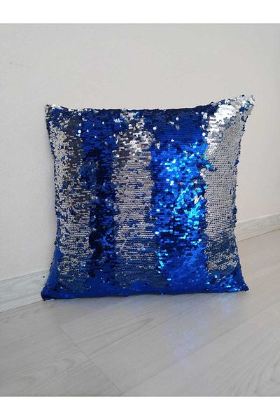 YILMAZHOME Sequin Sequined Throw Pillow Cover - (Sax Blue-Silver)