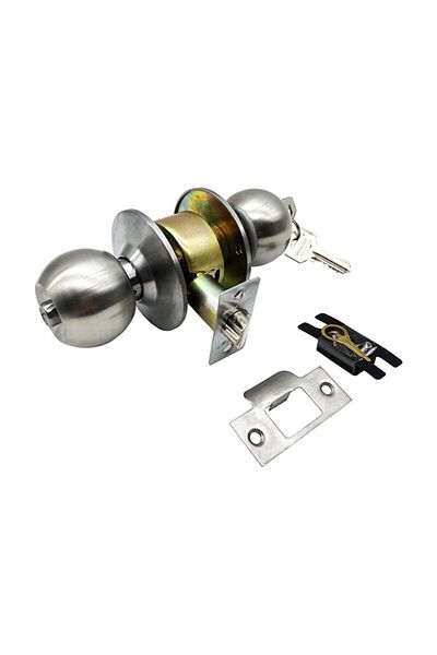 MOONSHOP Knob Door Lock Handle American Gray Satin Room Lock Handle Hotel Type Solid Brass Lock Core