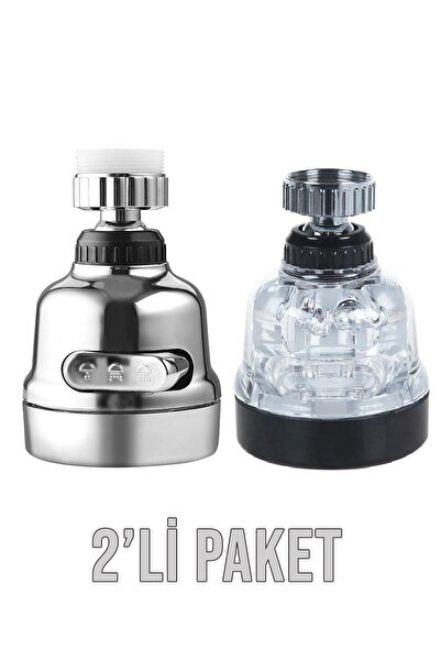 MOONSHOP 2 Adet Krom Ve Şeffaf 3 Fonksiyonlu Musluk Başlığı Yedek Set