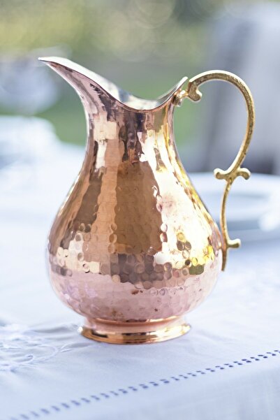 Ustası Antepte El Işi Tombul Parlak Bakır Maşraba Sürahi Nikel Kaplama