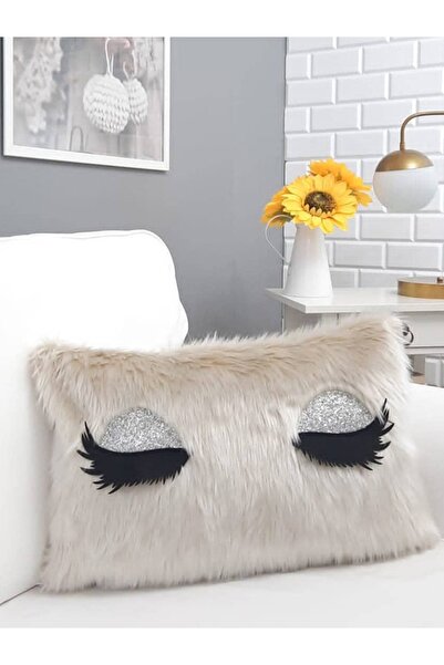 Körfez Kırlent Peluş Kirpik Kırlent Kılıfı Pudra 35x55cm