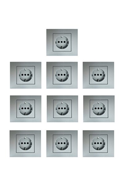 OVİVO Grano Gümüş Topraklı Priz 10 Adet Çerçeve Dahil Ovgontp