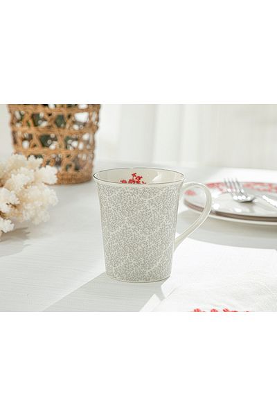 English Home Desire Sabancı 330 Ml Coral Bone Porcelain Mug - Gray and Red