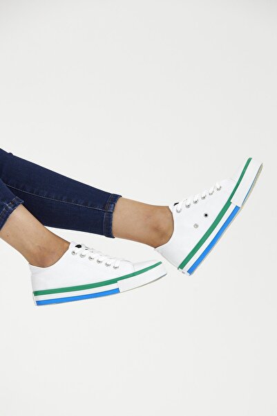 Rodi Beyaz - Kadın Spor Ayakkabı Sneakers Sargılı Keten Rd22yb410007