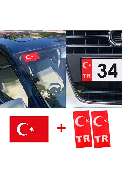 yılmazetic Türk Bayrağı Ön Cam Sticker Yapıştırma Tr Plaka Damla Silikon Etik...