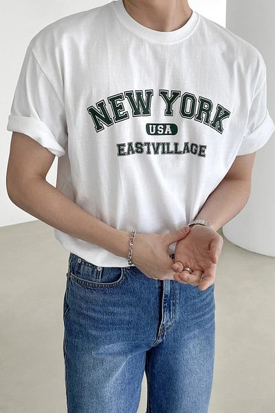 MODAGEN Ανδρικό μπλουζάκι New York Printed White Oversize