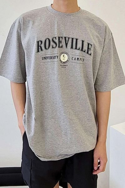 MODAGEN Ανδρικό μπλουζάκι με στάμπα Roseville Oversize γκρι