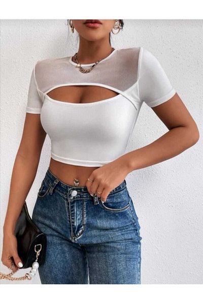 morche Chest Tulle Detail Crop Top