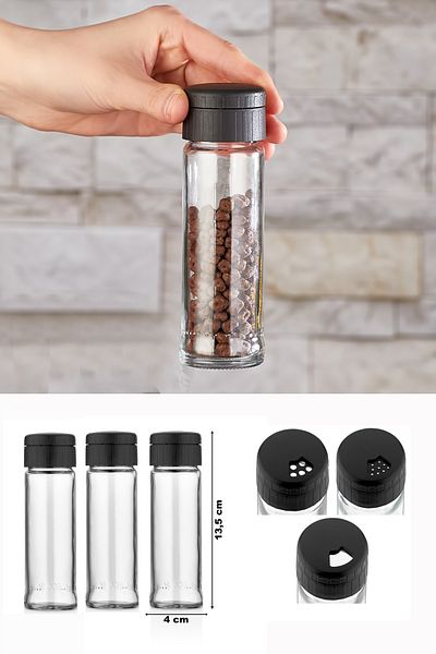 JOY KİTCHEN 3-Piece Glass Spice Bowl Salt and Pepper Shakers Set - Flat Lid