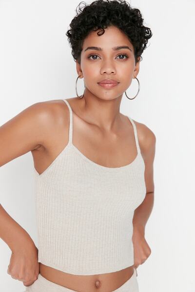 Trendyol Collection Bézs kötöttáru blúz, kardigán és nadrág szett - TWOAW22AU0006