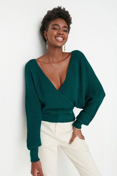 Trendyol Collection Smaragdgrüner zweireihiger Strickpullover TWOAW21KZ1277
