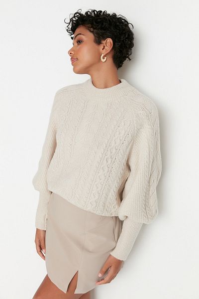 Trendyol Collection Steinweicher, strukturierter Zopfpullover aus Haar TWOAW21KZ0109