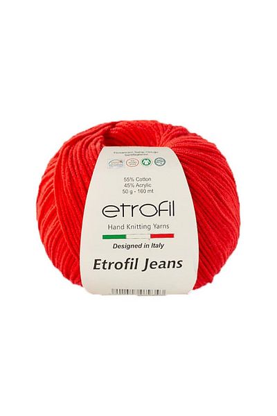 Etrofil Jeans 036 - Red Amigurumi Motif Crop Dress, Cotton Ip 50Gr 165Meter Etrofil