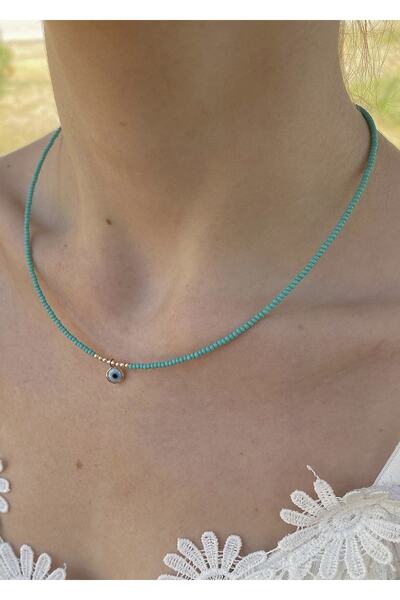takıtarzım Turkuaz Göz Kum Boncuk Kolye