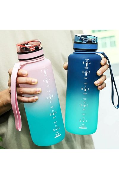 Uzspace 1500ml Sports Water Bottle Time Marker Double Color Portable Leakproof Drink Flask Bpa Free