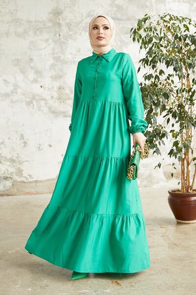 InStyle Rochie cu nasturi cu guler camasa Albera - Verde