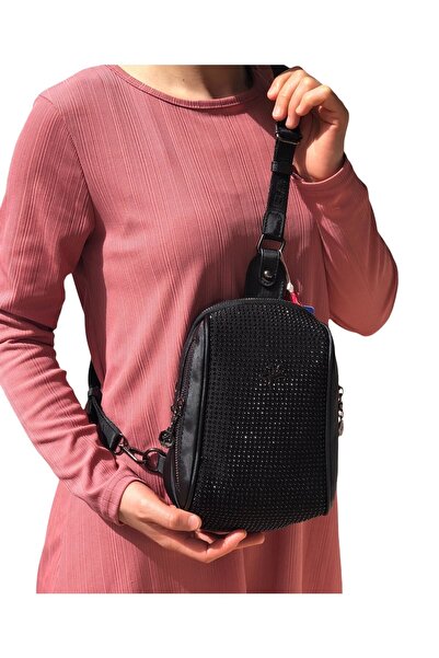 By Hakan Nas Bag-1076 Stoned Geantă de corp pentru femei Geantă de umăr Negru...