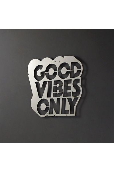 Colorfull Worlds Decor de perete din metal „Good Vibes Only”, interior modern pentru casă și birou
