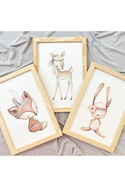 BİANNE ATÖLYESİ Tavşan,tilki,bambi Balon Bebek Ve Çocuk Odası Tablo Seti Ahşa...