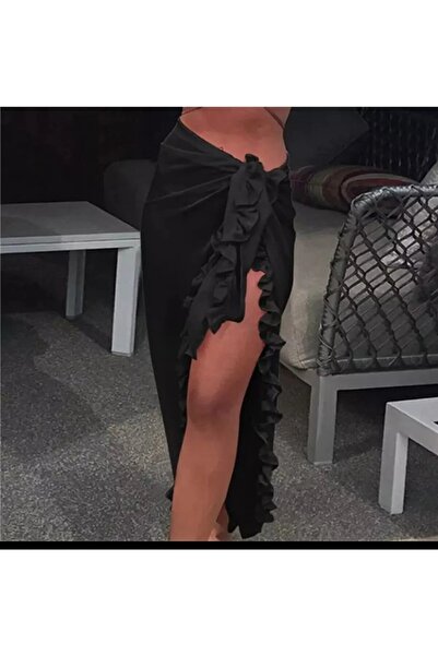 angel stayl Siyah Fırfırlı Pareo