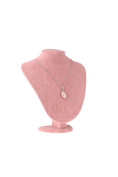 OSMANLI DEĞERLİ TAŞ Sertifikalı Pembe Kuvars Doğaltaş Kolye Ucu, Gümüş Zincirle Beraber M436