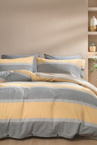 Yataş طقم غطاء لحاف مصبوغ بخيوط مزدوجة من بيرلا - أصفر