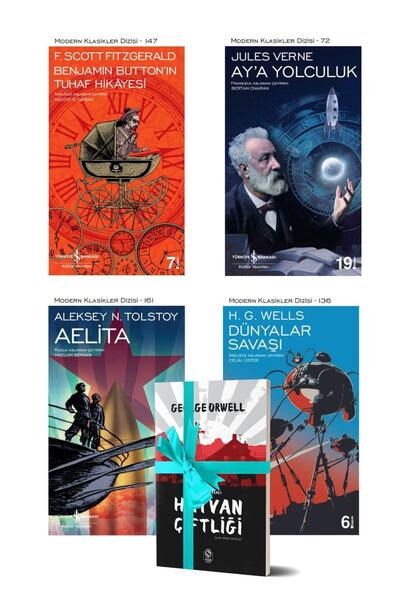 TÜRKİYE İŞ BANKASI KÜLTÜR YAYINLARI Aya Yolculuk - Dünyalar Savaşı - Aelita - Benjamin Buttonın Tuhaf Hikayesi - 5 Kitap Tatil Seti