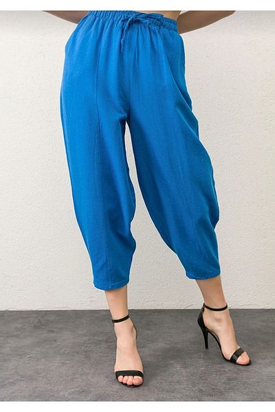 Suzi butik Women's Linen Front Stitched Blue Shalwar Trousers