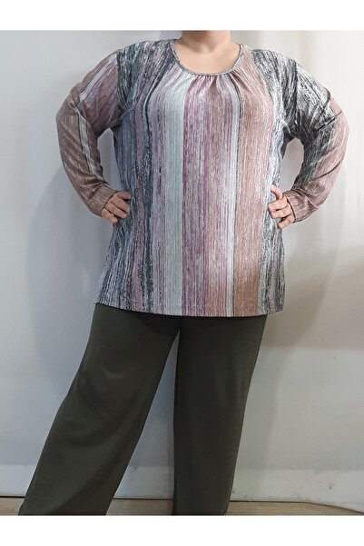 Mertcan Butik Футболка з коміром на гумці та смужками з віскозного трикотажу