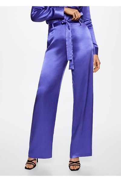 MANGO Woman Pantaloni din satin cu cravată
