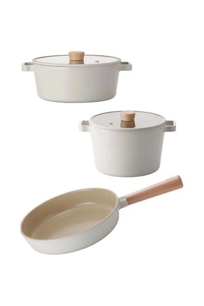 NEOFLAM Fika Cast Aluminum 5 Piece Pot - Pan Set Beige Color