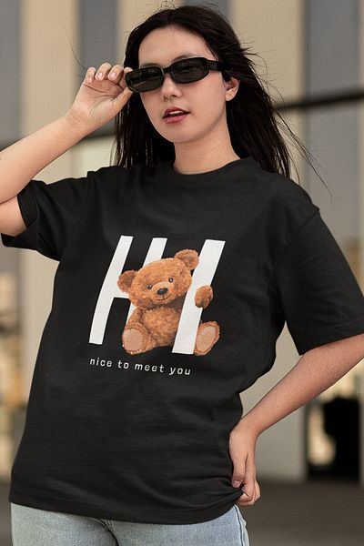 SUNFREE Hi Teddy Bear Printed Oversize Μαύρο T-shirt