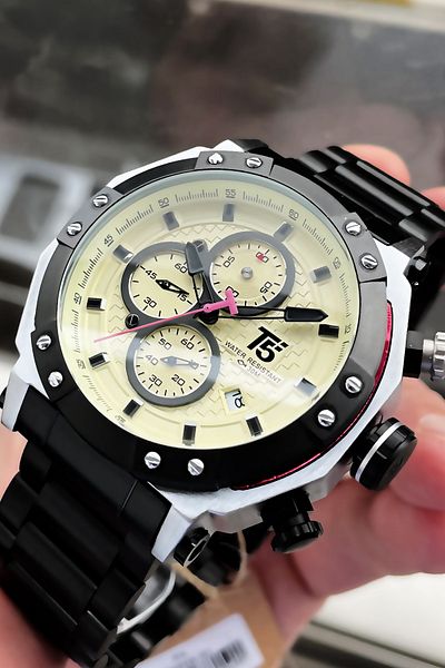 T5 Saat 3 Atm Black Men's Wristwatch - Steel Cord Bracelet Wlg266