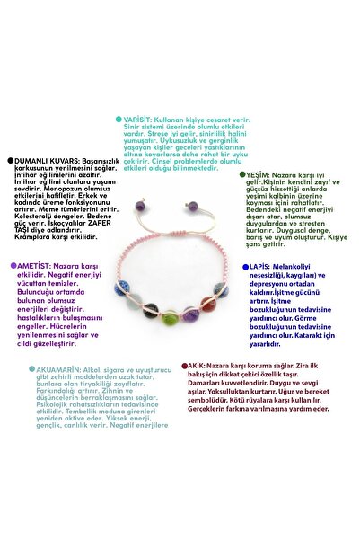 OSMANLI DOĞAL TAŞ Sertifikalı Aquamarin, Varisit-dumanlı Kuvars-yeşim-ametist-lapis-Akuamarin-akik-lapis-bileklik B343