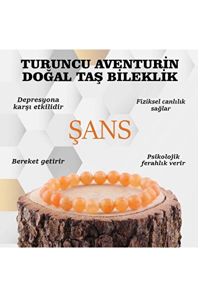 OSMANLI DOĞAL TAŞ Sertifikalı Turuncu Aventurin Doğal Taş Bileklik 8 Mm, B882