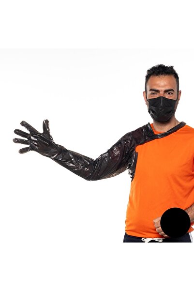 GlobalVet Süper Touch Rektal Eldiven Omuz Korumalı Veteriner Doğum Eldiveni 50 Li Siyah