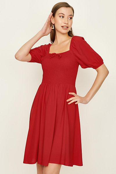 Select Moda Rochie de damă roșie cu mâneci cu balon Gipeli