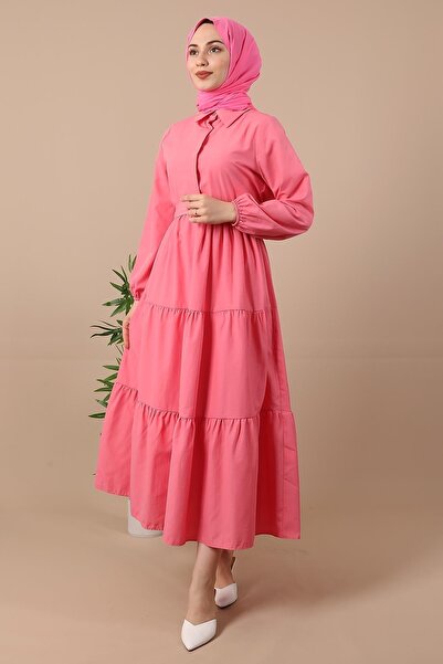 Giza Giyim Φόρεμα με κουμπιά με πέτο Candy Pink Standard