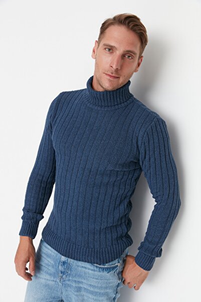 Trendyol Collection Turtleneck Indigo Slim Fit Knitwear Sweater - Tmnaw21Kz0392