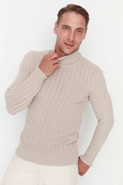 Trendyol Collection Slim-Fit-Strickpullover mit Rollkragen – Ecru TMNAW21KZ0392
