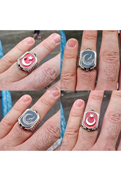 FKGÜMÜŞ Ay Yıldız Ve Bozkurt Çift Taraflı Erkek Yüzük
