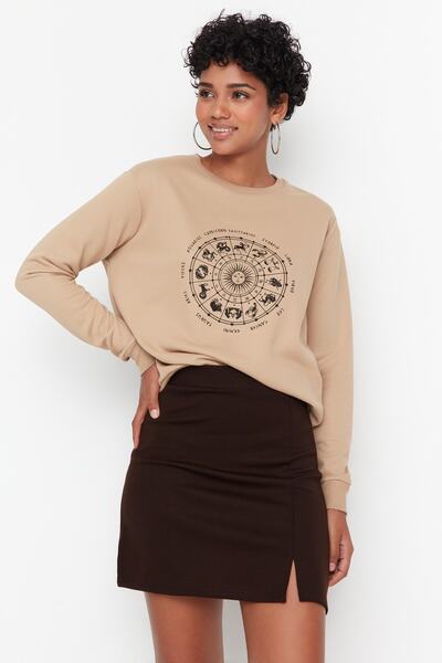 Trendyol Collection Hnědá mini pletená sukně s rozparkem a vysokým pasem TWOAW23ET00045