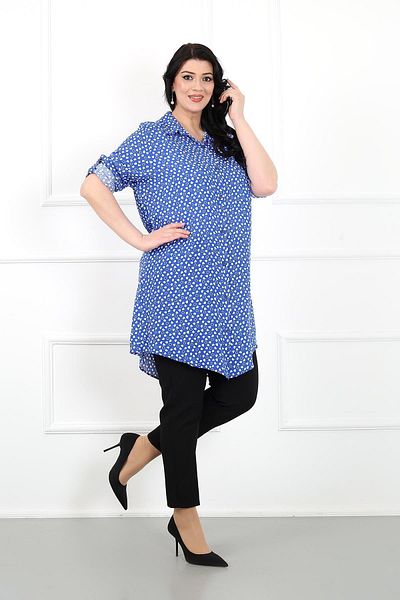 By Alba Collection Women's Indigo Heart Pattern Cotton Viscose Large Size Tunic