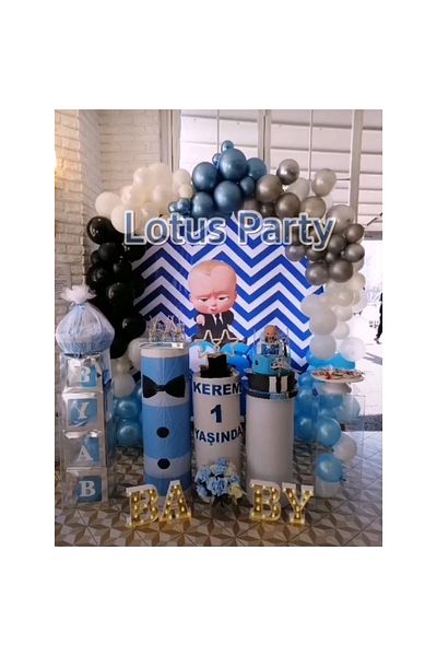 LOTUS PARTY 100 Pieces - Boss Baby Balloon Chain Set ( Blue - Black - White - Silver - Chrome Blue Balloon )