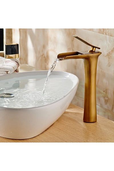 Fause High Bowl Sink Faucet Waterfall Antique Antique Ksl102-a