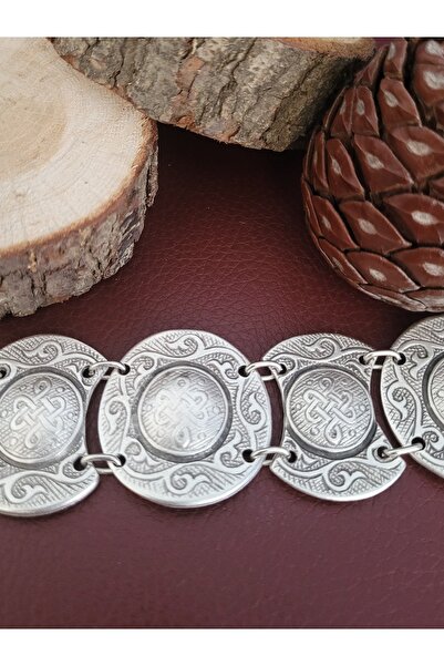 Antique Dolunay Antik Gümüş Kaplama El Yapımı Ayarlanabilir Selçuklu Şahdamar Motifli Bileklik