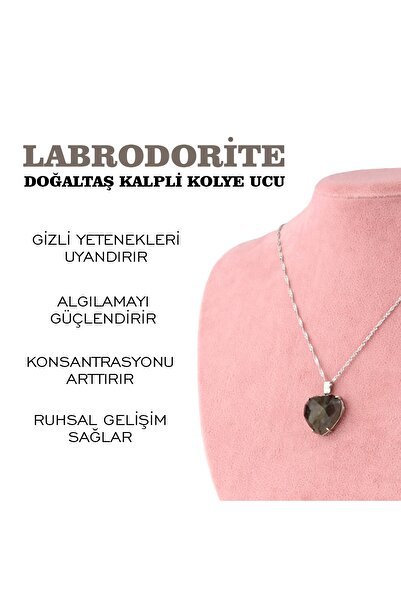 OSMANLI DEĞERLİ TAŞ قلادة قلب من حجر اللابرادوريت الطبيعي المعتمد مع سلسلة فض...